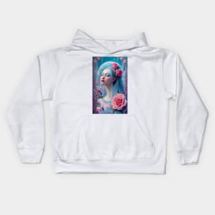 Romantic Lady With Flamingos And Roses Kids Hoodie